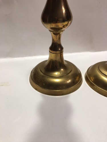Brass Candlesticks Set of 2 Heavy Unmarked Threaded for extensions 12” Tall