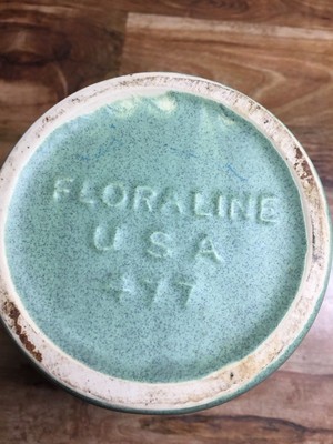 Vintage McCoy USA POTTERY FLORALINE 477 Sage Green 1960's Large Pedestal Vase