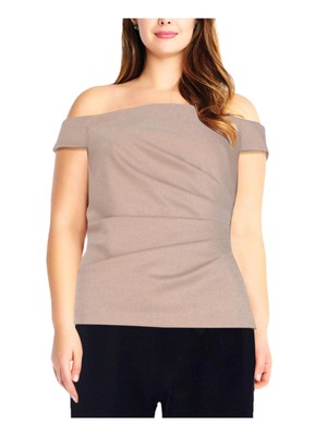 

ADRIANNA PAPELL Женский бежевый топ с короткими рукавами и заклепками по бокам, плюс 18 Вт