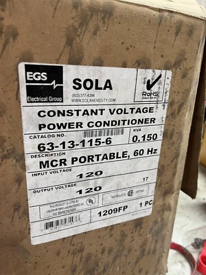 SOLA CONSTANT VOLTAGE POWER CONDITIONER 63-13-115-6 MCR PORTABLE .150 KVA 120 V
