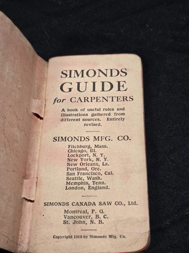 1914 Simonds MFG CO Fitchburg Ma Guide For Carpenters.