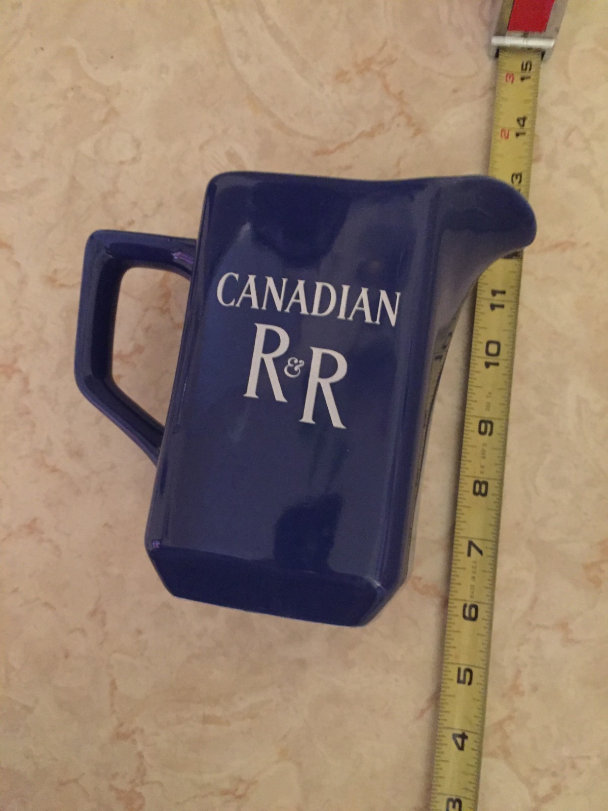 Vintage Canadian R & R Whiskey Pitcher Blue Tote 1 Quart Size