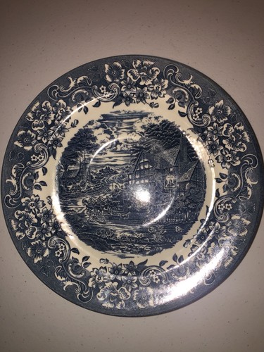 Staffordshire Engravings 17th Century Rimmed Soup Bowl --Blue