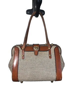 VTG Leather Satchel Bag Tweed, Small Turn Lock Closure John Romain Style Purse