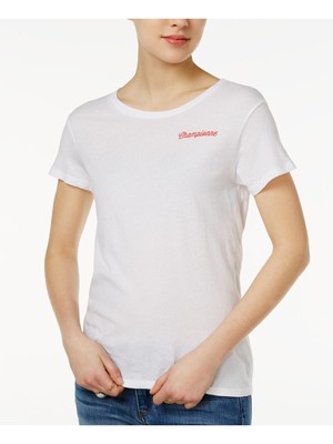 Женская белая футболка CHRLDR Championne с коротким рукавом и украшенным драгоценными камнями вырезом L