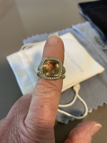 レア　David Yurman 925 ダイヤモンド　天然プラシオライト　リング Starburst Ring in Sterling Silver with Diamonds, 19mm
