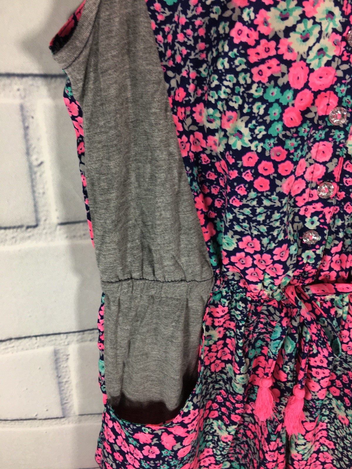 Japna Kids Blue Gray Floral Romper Jumpsuit Tassels Girls SZ 12 New w/tags  (D8*