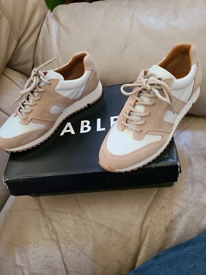 ABLE Blake Trainer Sneakers, Women's  7.5, Tan/White, Leather & Suede NEW In Box