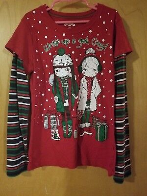 Holiday time Girls Red & Green Long Sleeve Top Size L 10/12