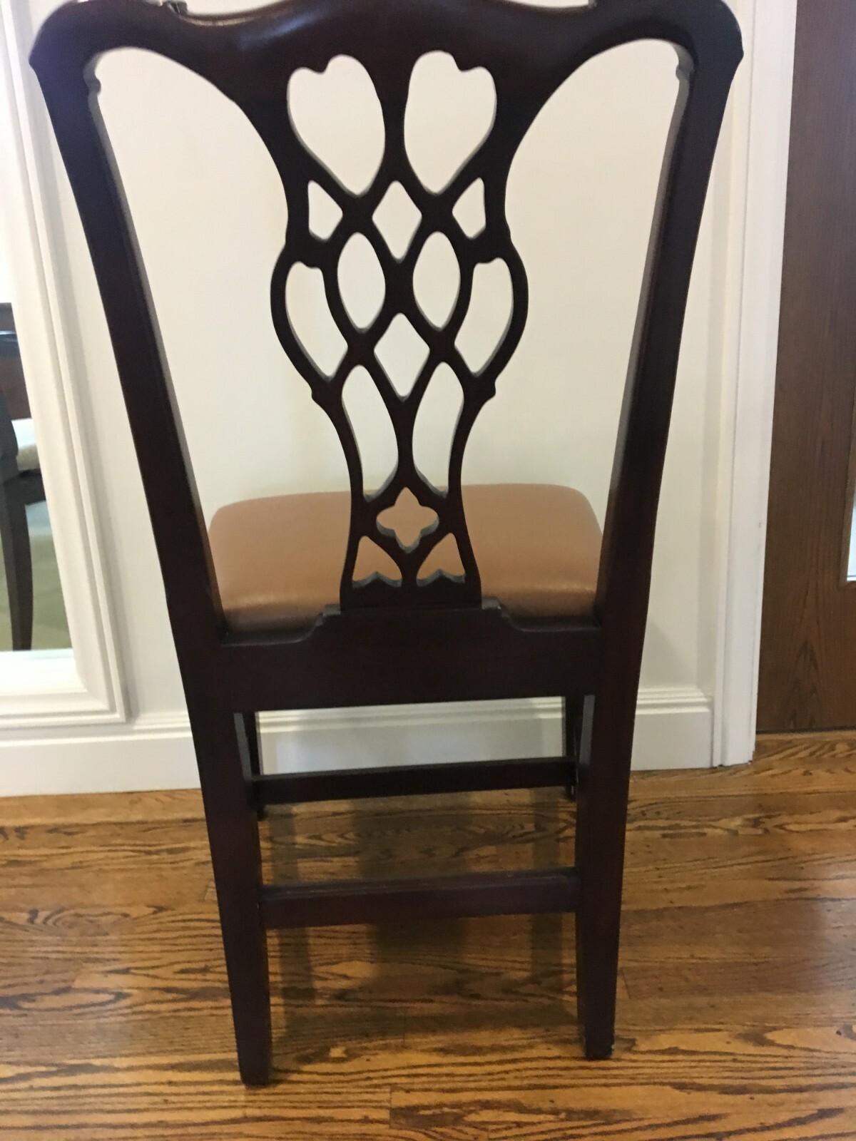 2 Cabot Wrenn Chairs - Medium Cherry Stained Wood with Leather Seats