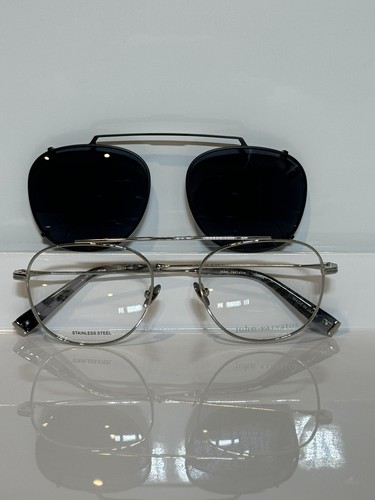 New John Varvatos V176 Silver w Black Clip-on Eyeglasses