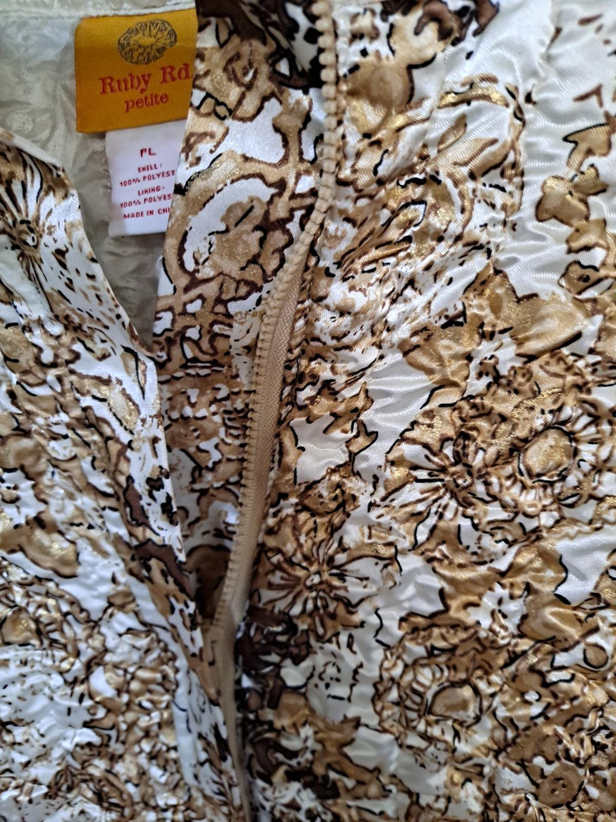 Ruby Rd White and Gold FLoral Full Zipper Lightweight Jacket Size LP — photo 2