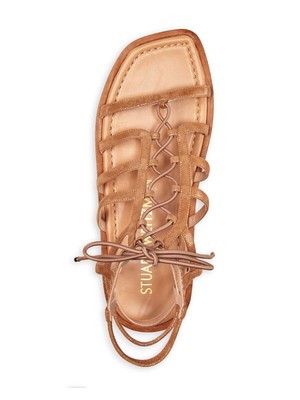 Pre-owned Stuart Weitzman Womens Beige Kora Square Toe Leather Gladiator Sandles 5.5 B