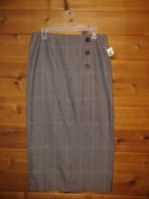 Cato Pencil Skirt Pale Plaid Print Size 8 Below Knee Buttons NWT Was $21.99 