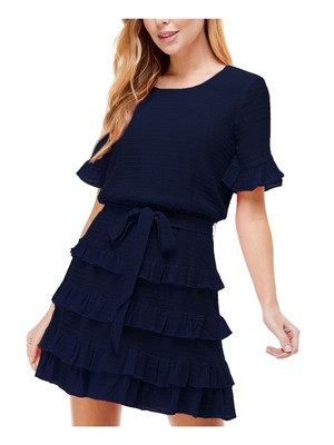 

CITY STUDIO Женское темно-синее мини-платье с галстуком и короткими рукавами + расклешенное платье для юниоров, Navy