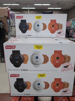 DASH Halloween Mini Waffle Maker Set of 3 (Pumpkin, Skull, Spider Web) Brand New