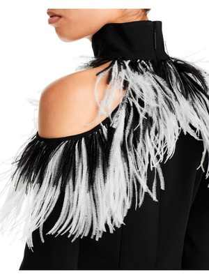 Pre-owned Christopher Kane Womens Black Lined Feathered Long Sleeve Midi Dress 4