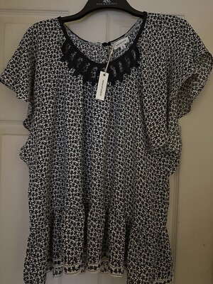 womens summer blouses xl Max Studio Black And Cream  Floral Print NWT 98.00 Tag