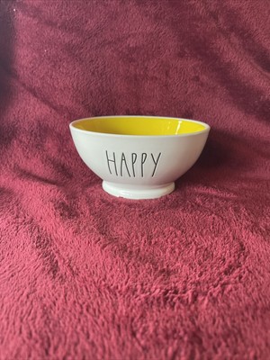 Rae Dunn  Happy  cereal/soup bowl Magenta Yellow inside artisan collection
