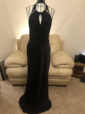 Sexy Long Black Hand Embellished Black Tie Prom Dress By NEXT, Size 10, RRP £120