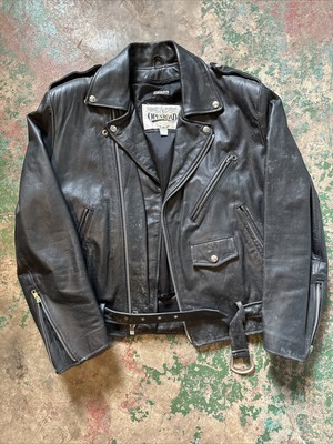 Wilson's Open Road Leather Black Motorcycle Biker Heavy Jacket Men's Large