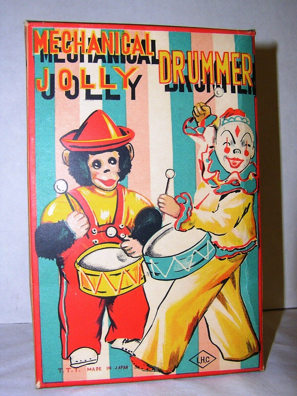Vintage Mechanical Jolly Drummer Monkey Windup Toy TTT LHC Vintage Mechanical Jolly Drummer Monkey Windup Toy TTT LHC