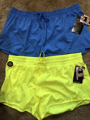 2 ~ AVIA Women Bright Yellow & Blue Perforated Fashion Shorts SZ XXL Underwear