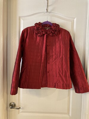 F Silk Ladies Quilted Red Blazer Jacket Size M/L New