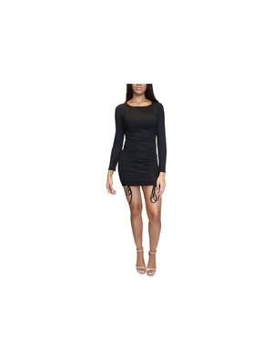ALMOST FAMOUS Womens Black Stretch Tie Long Sleeve Mini Body Con Dress M
