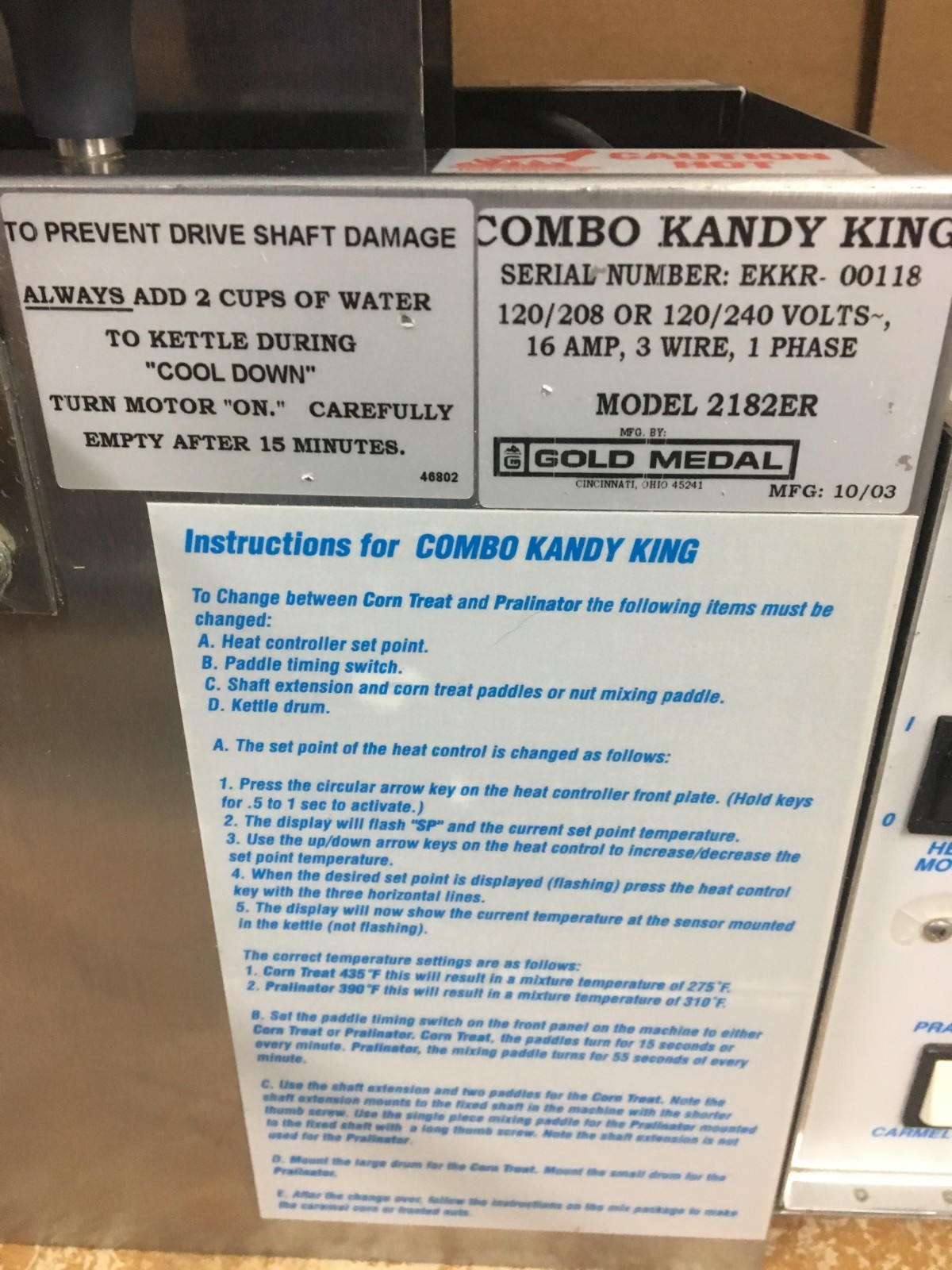 Gold Medal 2182ER 2-in-1 Combo Kandy King Caramel Corn/Frosted Nuts/Nut Cooker