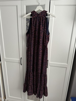 Oasis Women's Midi Dress Size 16 Uk High Neck Animal Print Halter Neck