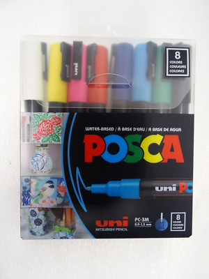 POSCA Paint Markers, Medium Point Marker Tips, PC-3M, Assorted Ink, 8 Count NEW