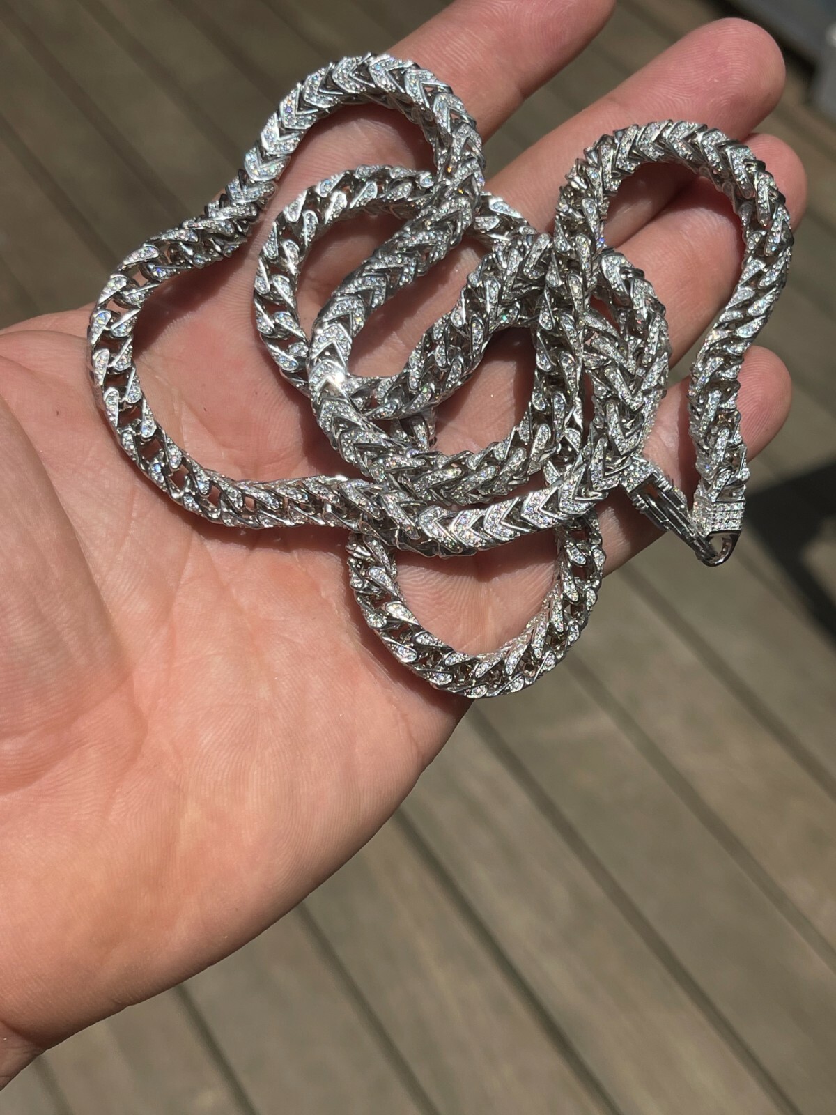 Pre-owned Silver Real Solid 925 Sterling  Men's Franco Chain 6mm Thick Iced Cz 18-30"