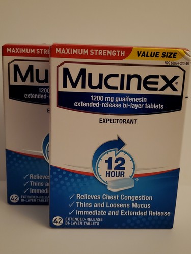 Mucinex 12-Hour 1200 mg. Guaifenesin, Expectorant, 42 Tab  2023 Extra Strength
