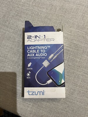 Tzumi 2-in-1 Lightning to Headphone Audio and Charger Adapter 7486HD Open Box