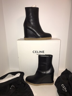 Celine Paris Black Leather Wedge Bootie NWT