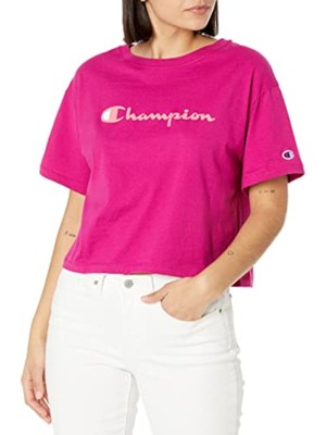 

Женский розовый укороченный топ с круглым вырезом и короткими рукавами CHAMPION