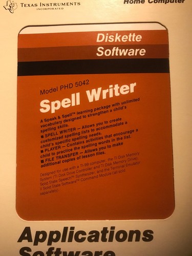 Minty New Nos TI99-4a Home Computer Spell Writer Diskette Rare PHD 5042