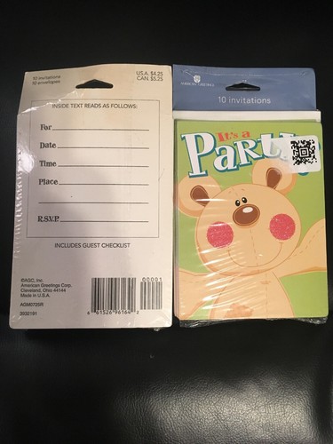 Party Invitations Card (2) 10 Count Note Invites It's a Party Teddy Bear unisex