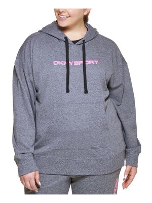 

DKNY SPORT Женская эластичная толстовка с длинными рукавами и карманами без воротника с капюшоном плюс