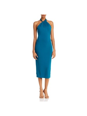 

CUSHNIE Женское бирюзовое эластичное вечернее платье-футляр миди без рукавов с лямкой на шее, Teal