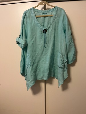 Catalina Sandes Linen aqua green color oversized blouse Sz S oversized Coverup