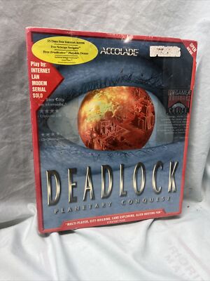 VTG Deadlock Planetary Conquest Big Box PC Game CD Rom Aliens City Building 1995