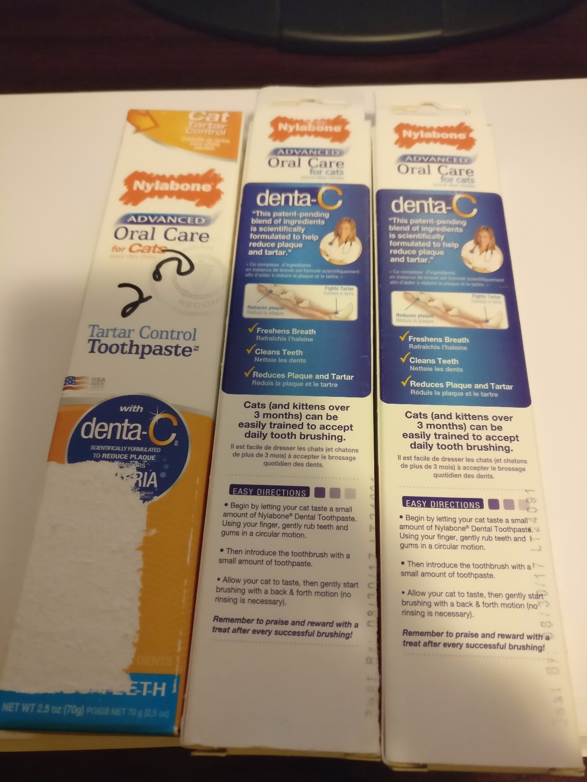 LOT OF (X3) Nylabone Denta-C Pet Advanced Oral Care Toothpaste for CATS Tartar