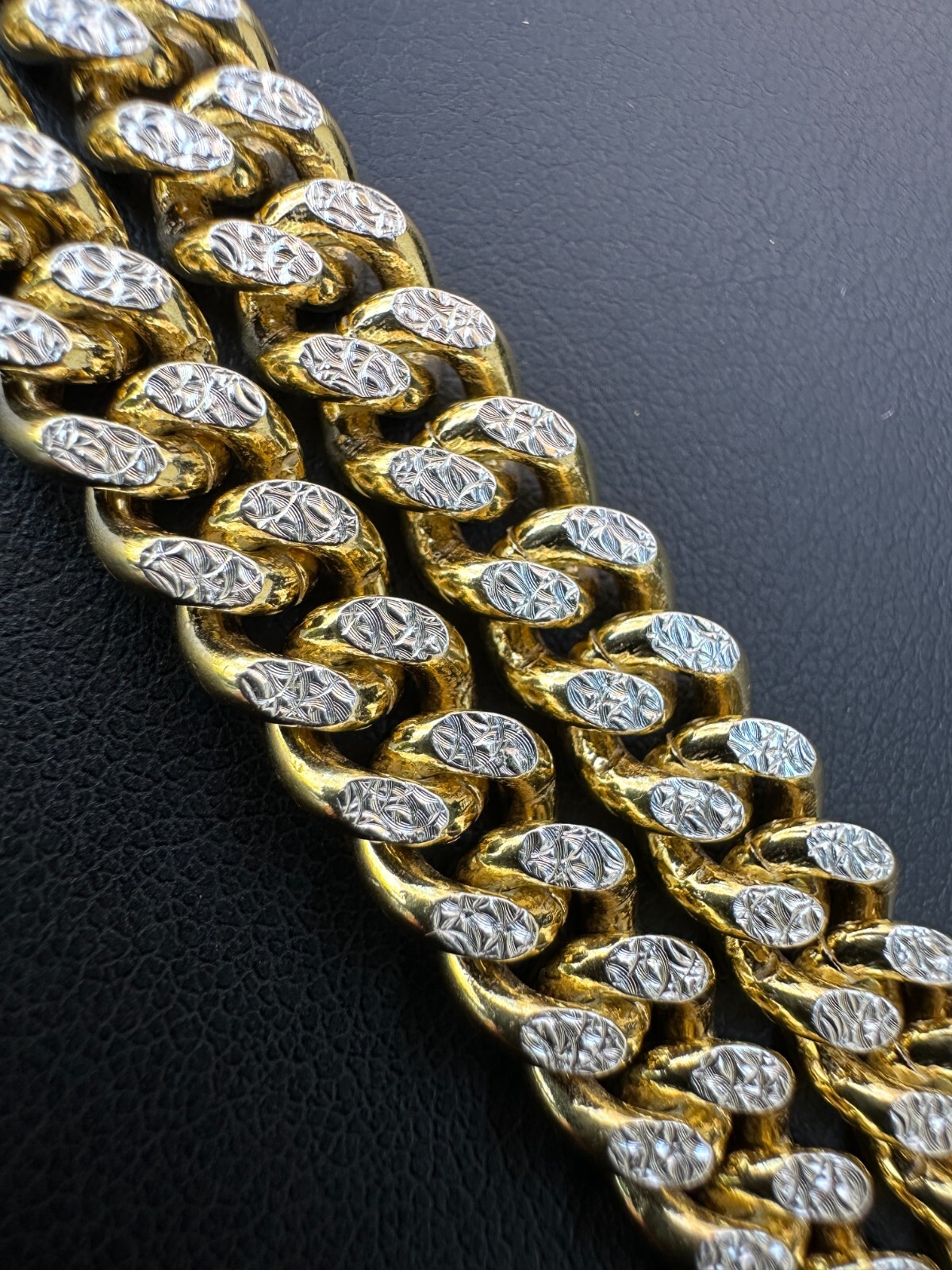 Miami Cuban Chain Bracelet Diamond Cut Two Tone 14k Gold Plated Real 925 Silver