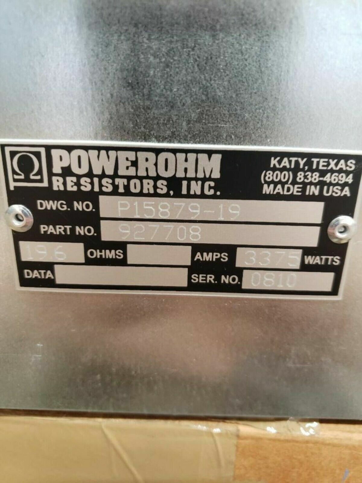 Mint Condition POWEROHM P15879-19 RESISTORS 3375 WATT BRAKE