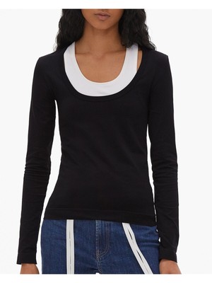 

HELMUT LANG Женский черный топ с длинными рукавами и круглым вырезом XS\S