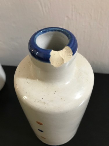 M.A. Hadley COUNTRY SCENE BLUE Oil & Vinegar Bottle Set *AS-IS*