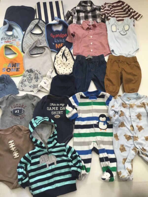 Baby Boys Size 0-3 Clothes Outfits Sleepers Bibs Football  Child Of Mine Lot