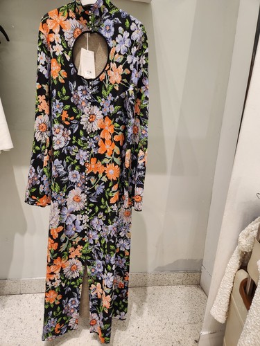Pre-owned Rabanne H&m X Paco  Jacquard Knit Cut-out Floral Dress Sz Xl In Printed Orange/ Gold/silver/black